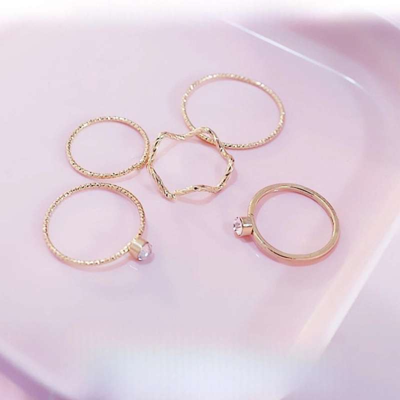 Product image KAHASIL Set 5pcs Cincin Titanium Wanita Anti Karat Luntur Aesthetic Aksesoris Fashion KH001 all variant GOLD
